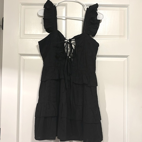 Black Broderie Anglaise Frill Strap Shift Dress - Picture 4 of 4